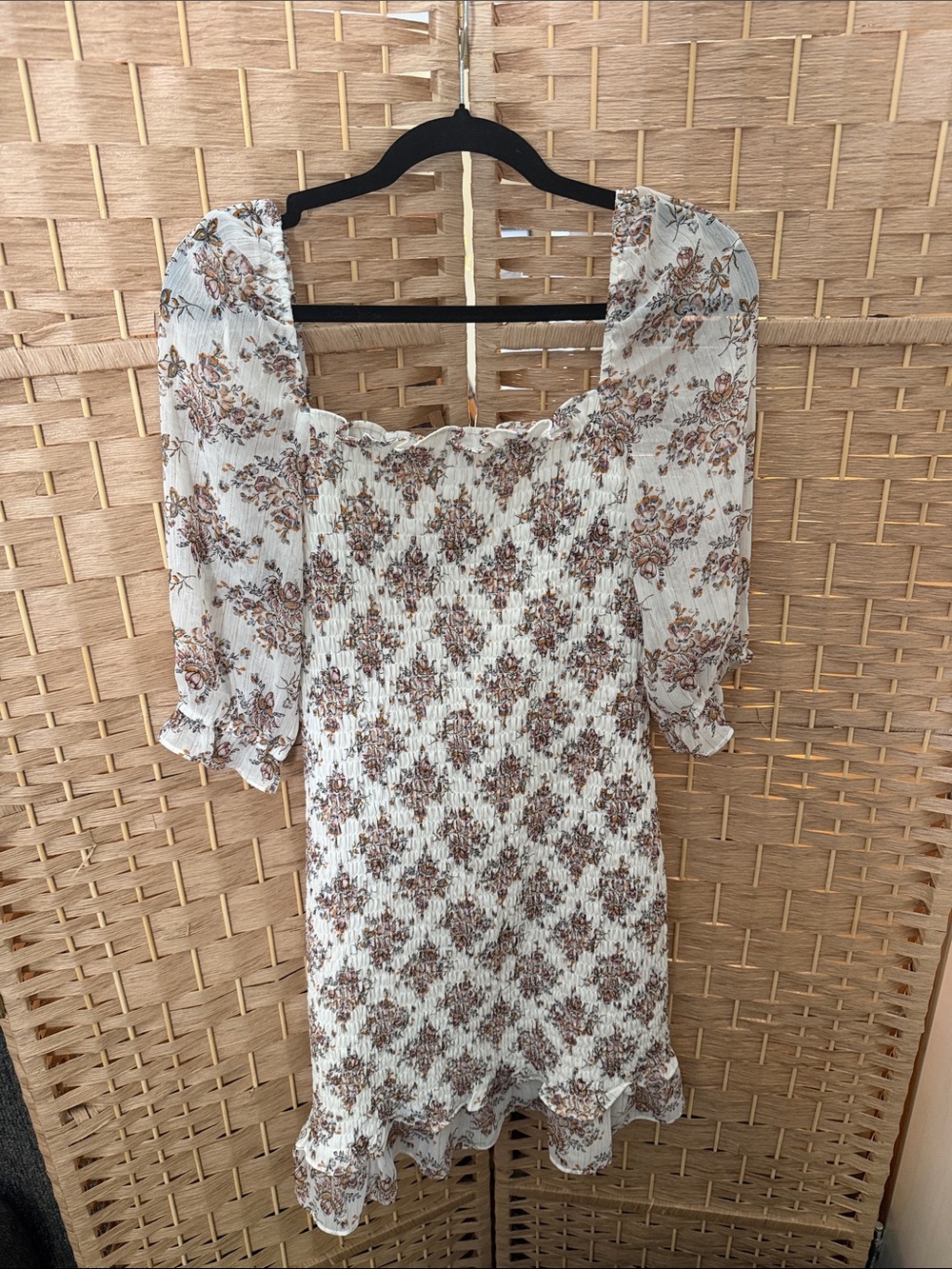 Express White Dress with Brown Floral Print